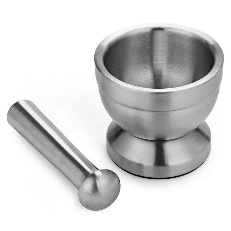 Doppelter Edelstahl-Metallmörser, Salz- und Stößel, Sockelschale, Knoblauchpresse, Topf, Kräutermühlen, Pfeffer, Gewürzmühle