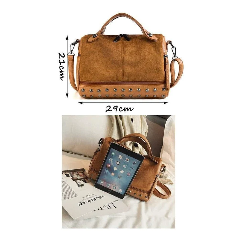 Mode Frauen Top-griff Taschen mit Nieten Kleine Vintage Motorrad Tragetaschen Sac 2019 Hohe Qualität Leder Weibliche Schulter tasche