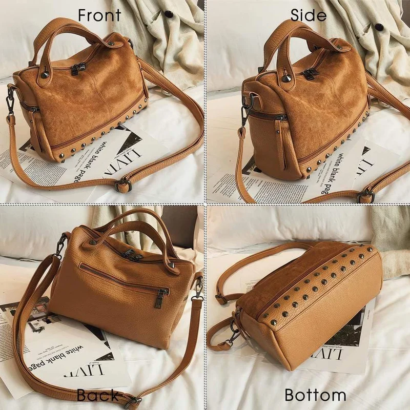Mode Frauen Top-griff Taschen mit Nieten Kleine Vintage Motorrad Tragetaschen Sac 2019 Hohe Qualität Leder Weibliche Schulter tasche
