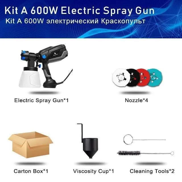 120 V/230 V Elektrische Spritzpistole 600 W HVLP Heim-Farbspritzgerät Durchflussregelung 4 Düsen 1000 ml Fassungsvermögen Einfaches Sprühen