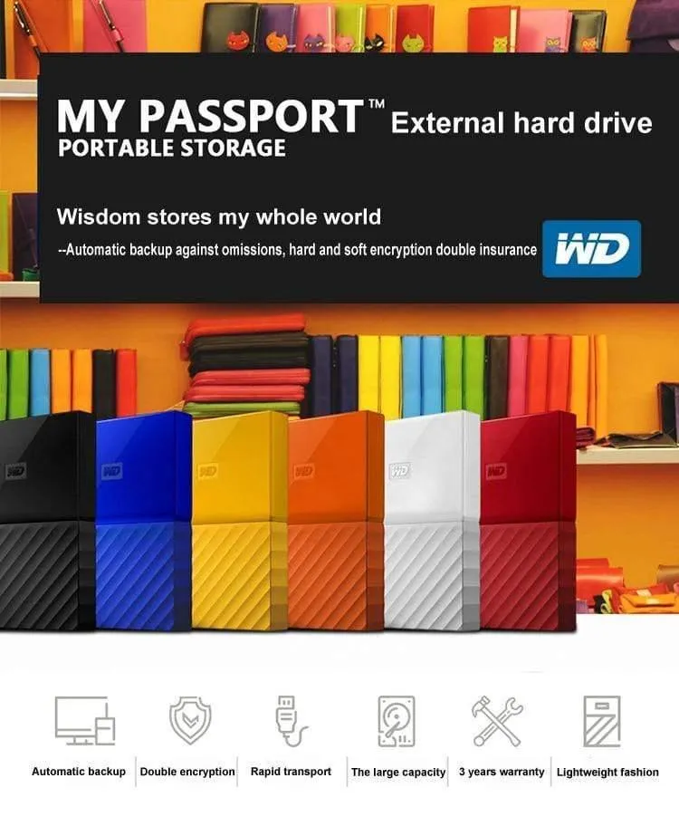 Digital My Passport HDD 1 TB 2 TB 4 TB USB 3.0 Portable externe Festplatte mit HDD-Kabel Windows Mac