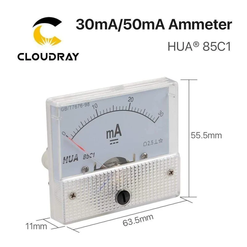 30mA 50mA Amperemeter HUA 85C1 DC 0-30mA 0-50mA Analog Amp Panel Meter Strom für CO2-Lasergravur-Schneidemaschine