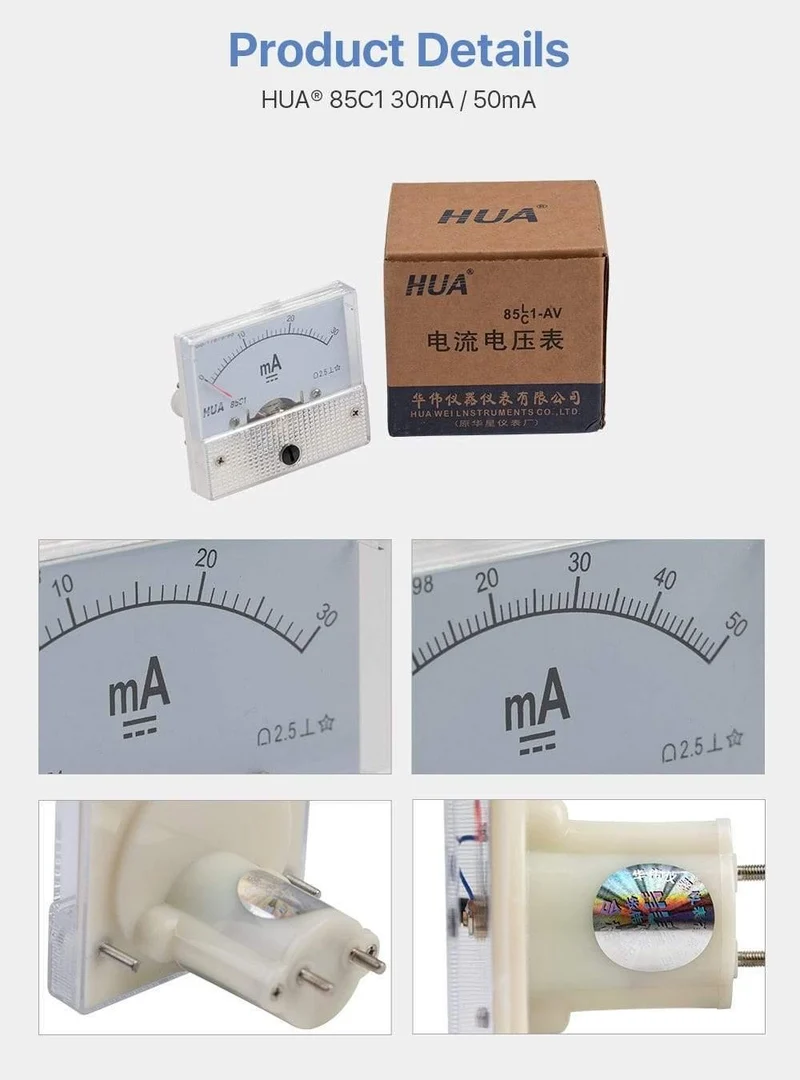 30mA 50mA Amperemeter HUA 85C1 DC 0-30mA 0-50mA Analog Amp Panel Meter Strom für CO2-Lasergravur-Schneidemaschine