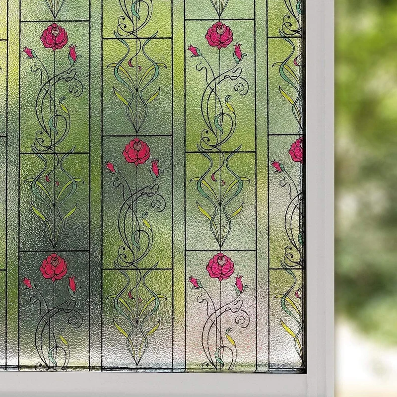 Sichtschutzfolie für Fenster in mehreren Größen, statisch haftende Tönung für Buntglasfenster, UV-Schutz-Solarfolie, Vinyl-Glasabdeckungen zur Wärmeregulierung (Rosa)