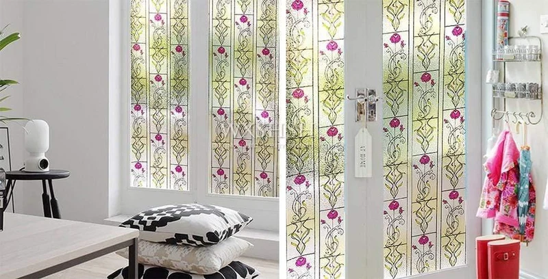 Sichtschutzfolie für Fenster in mehreren Größen, statisch haftende Tönung für Buntglasfenster, UV-Schutz-Solarfolie, Vinyl-Glasabdeckungen zur Wärmeregulierung (Rosa)