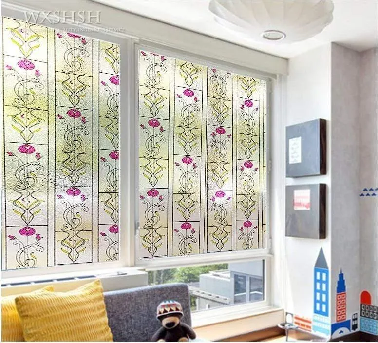 Sichtschutzfolie für Fenster in mehreren Größen, statisch haftende Tönung für Buntglasfenster, UV-Schutz-Solarfolie, Vinyl-Glasabdeckungen zur Wärmeregulierung (Rosa)