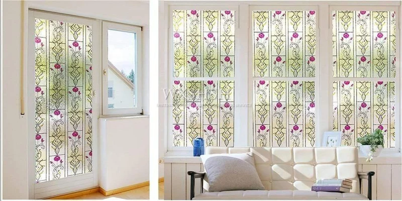 Sichtschutzfolie für Fenster in mehreren Größen, statisch haftende Tönung für Buntglasfenster, UV-Schutz-Solarfolie, Vinyl-Glasabdeckungen zur Wärmeregulierung (Rosa)