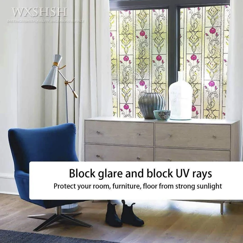 Sichtschutzfolie für Fenster in mehreren Größen, statisch haftende Tönung für Buntglasfenster, UV-Schutz-Solarfolie, Vinyl-Glasabdeckungen zur Wärmeregulierung (Rosa)