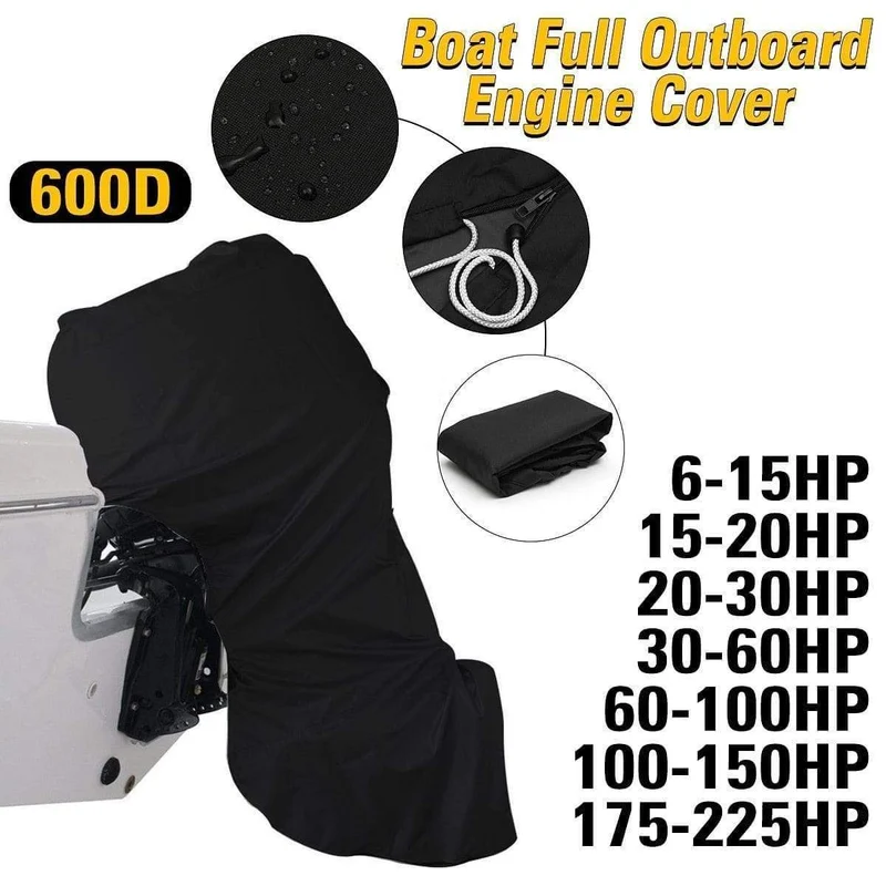 600D 6-225HP Boat Full Motor Cover Außenborder Motorschutz für 6-225HP Bootsmotoren Schwarz Wasserdicht