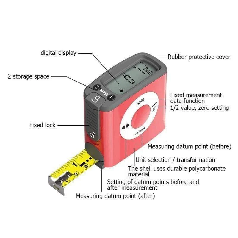 5 Mt / 16Ft Lcd Digitales Maßband Tragbare Digitale Maßband Genau Elektronische Stahl Messen Metrische Messwerkzeuge