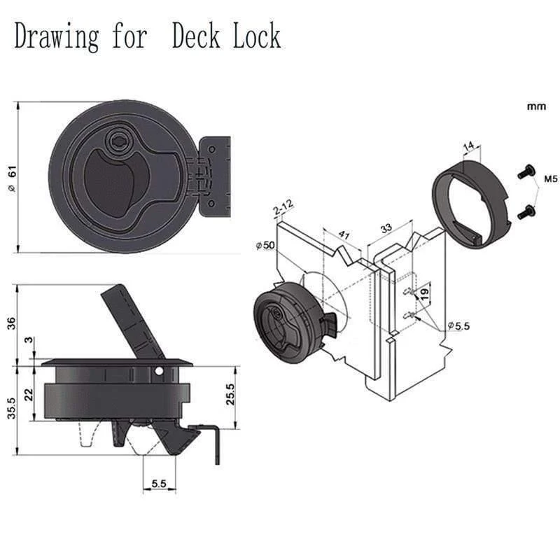 Unterputzluke aus Edelstahl, Unterputz-Pull-Verriegelung, Marine-Verriegelung mit Schlüssellift-Slam-Verriegelungs-Hardware für RV Yacht Boat Deck Hatch