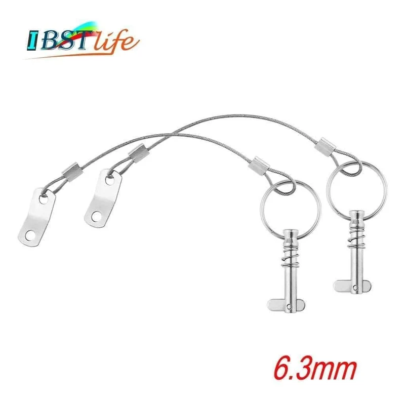 2X 6.3mm 1 / 4 Zoll Schnellwechselstift mit Lanyard für Boot Bimini Top Deck Scharnier Bootszubehör Edelstahl 316