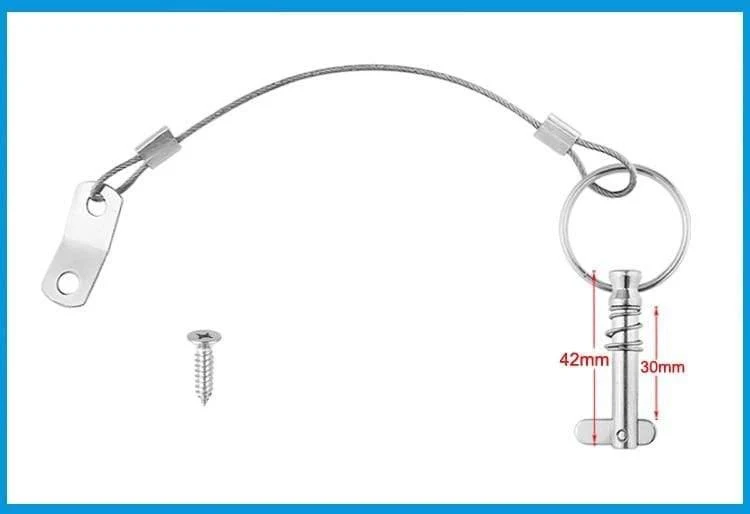 2X 6.3mm 1 / 4 Zoll Schnellwechselstift mit Lanyard für Boot Bimini Top Deck Scharnier Bootszubehör Edelstahl 316