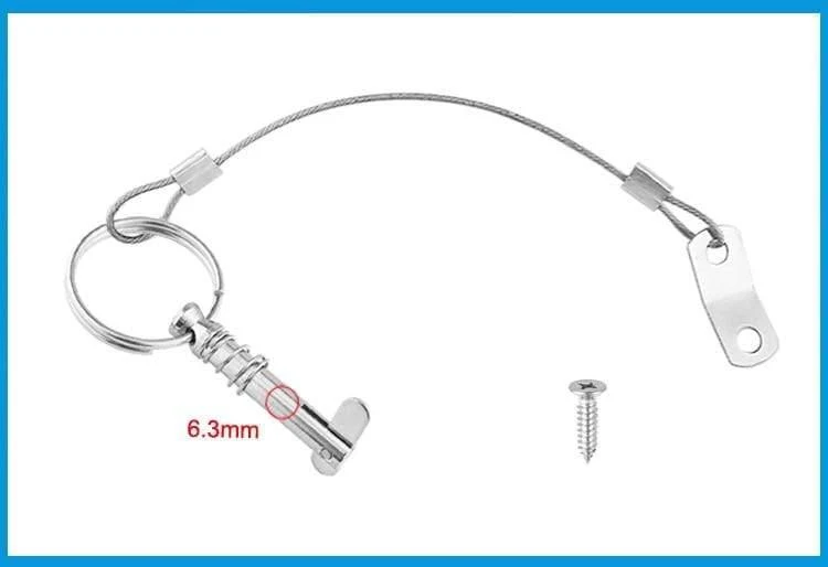 2X 6.3mm 1 / 4 Zoll Schnellwechselstift mit Lanyard für Boot Bimini Top Deck Scharnier Bootszubehör Edelstahl 316