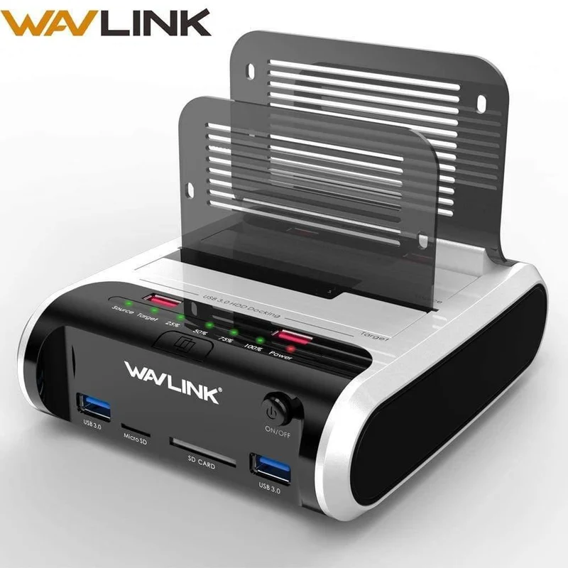 2.5 3.5 Zoll USB 3.0 zu SATA Dual-Bay-Festplatten-Dockingstation mit Offline-Klon und UASP-Kartenleser für 2.5- und 3.5-Zoll-Festplatten-SSD