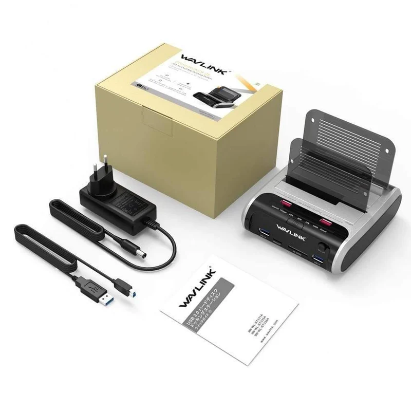2.5 3.5 Zoll USB 3.0 zu SATA Dual-Bay-Festplatten-Dockingstation mit Offline-Klon und UASP-Kartenleser für 2.5- und 3.5-Zoll-Festplatten-SSD