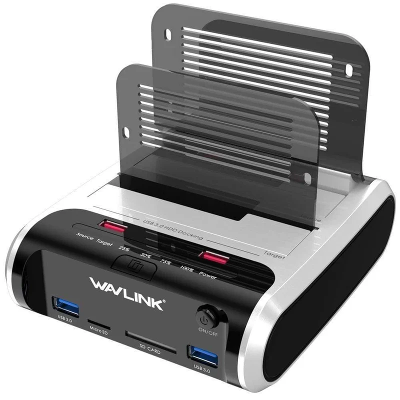 2.5 3.5 Zoll USB 3.0 zu SATA Dual-Bay-Festplatten-Dockingstation mit Offline-Klon und UASP-Kartenleser für 2.5- und 3.5-Zoll-Festplatten-SSD
