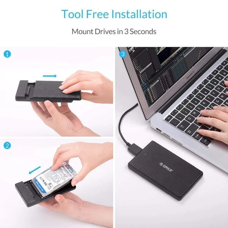 HDD-Gehäuse 2.5 SATA auf USB 3.0 Festplattengehäuse für SSD-Festplatte, HDD-Box Typ C 3.1 Gehäuse, unterstützt externe UASP HD-Festplatte