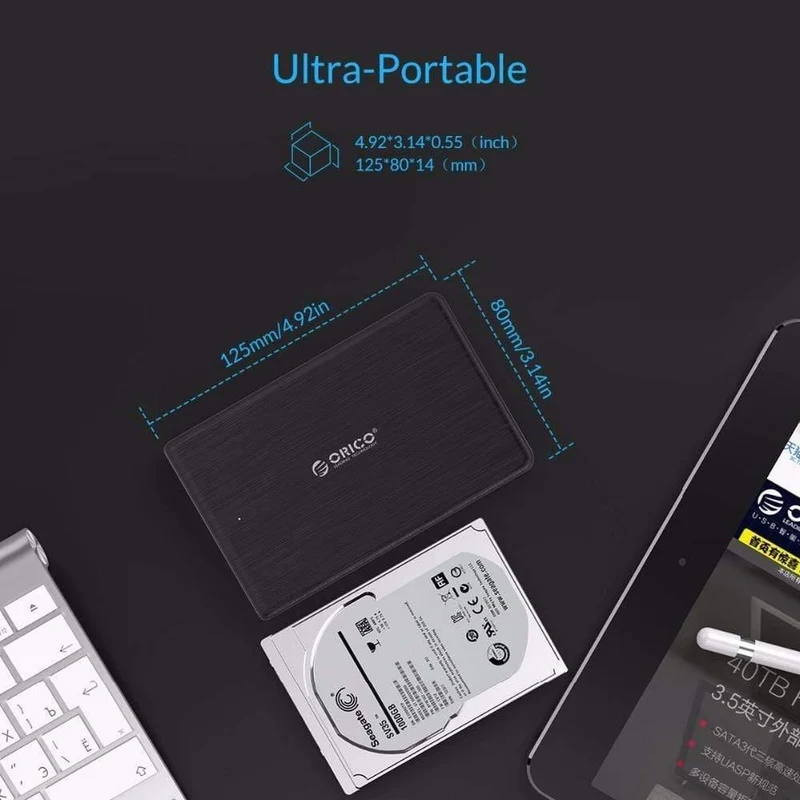 HDD-Gehäuse 2.5 SATA auf USB 3.0 Festplattengehäuse für SSD-Festplatte, HDD-Box Typ C 3.1 Gehäuse, unterstützt externe UASP HD-Festplatte