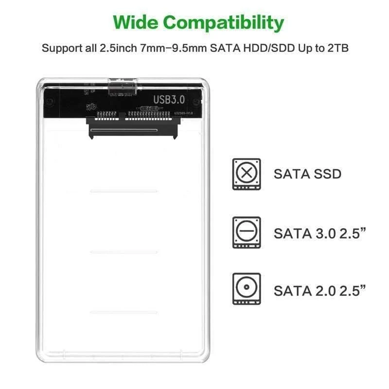 2.5 "USB 3.0 SATA HD Box Festplattenlaufwerk Externes Festplattengehäuse Transparentes Gehäuse Werkzeugfrei 5 Gbit / s Unterstützung 2 TB UASP-Protokoll
