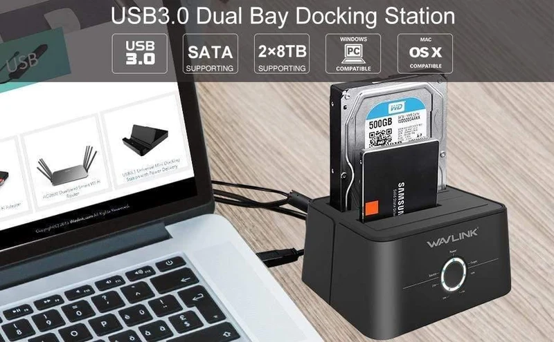 Externe Dual-Bay-SATA-zu-USB3.0-Festplatten-Dockingstation für 2.5/3.5-Zoll-HDD/SSD-Offline-Klon-/Backup-/UASP-Funktionen
