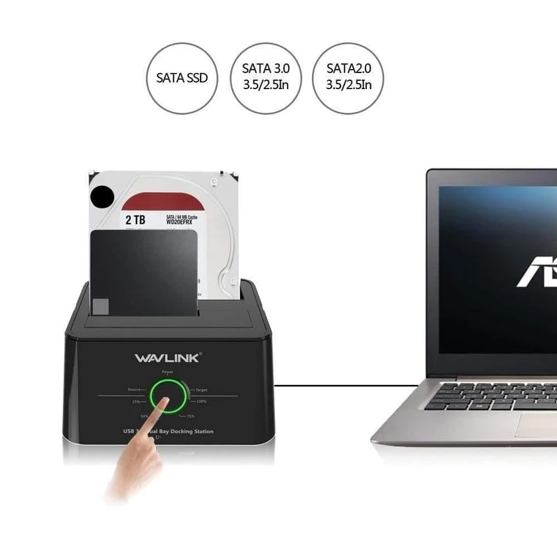 Externe Dual-Bay-SATA-zu-USB3.0-Festplatten-Dockingstation für 2.5/3.5-Zoll-HDD/SSD-Offline-Klon-/Backup-/UASP-Funktionen