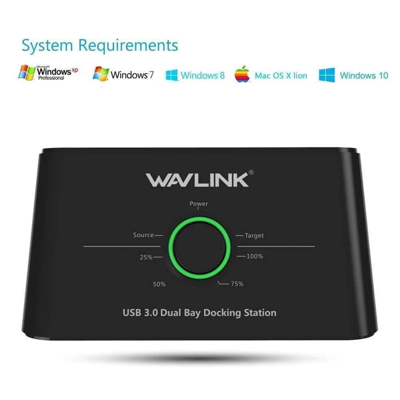 Externe Dual-Bay-SATA-zu-USB3.0-Festplatten-Dockingstation für 2.5/3.5-Zoll-HDD/SSD-Offline-Klon-/Backup-/UASP-Funktionen