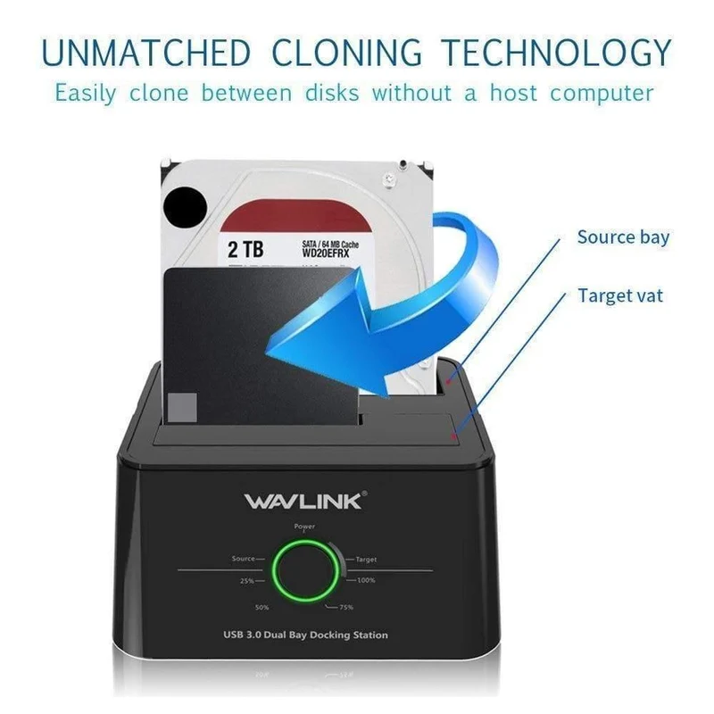 Externe Dual-Bay-SATA-zu-USB3.0-Festplatten-Dockingstation für 2.5/3.5-Zoll-HDD/SSD-Offline-Klon-/Backup-/UASP-Funktionen