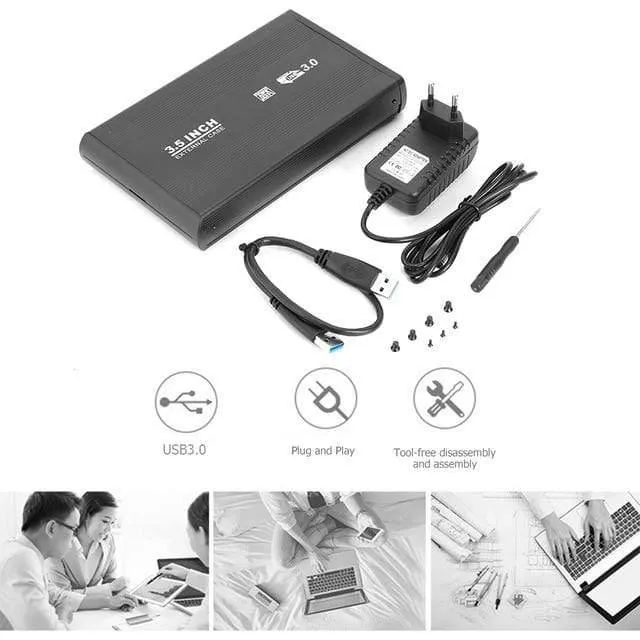 3.5-Zoll-Festplattengehäuse SATA auf USB3.0-Aluminiumlegierung HDD-Box Externes Festplattengehäuse mit USB-Kabel für Computer-Laptop