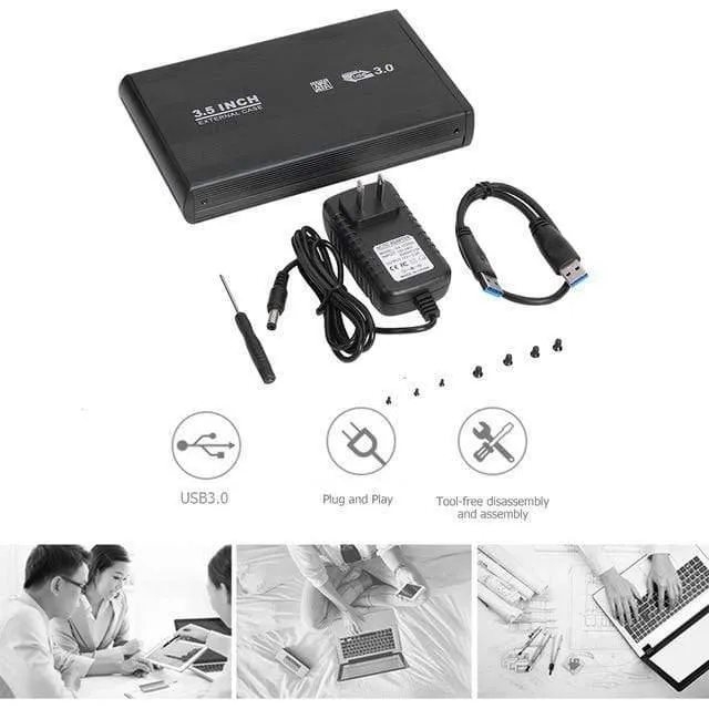 3.5-Zoll-Festplattengehäuse SATA auf USB3.0-Aluminiumlegierung HDD-Box Externes Festplattengehäuse mit USB-Kabel für Computer-Laptop