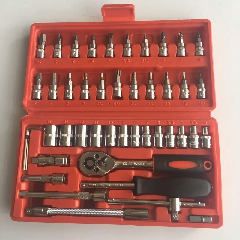 46 teile/satz Carbon Stahl Kombination Werkzeug Set Schraubenschlüssel Steckschlüssel Schraubendreher Haushalt Motorrad Auto Reparatur Werkzeug