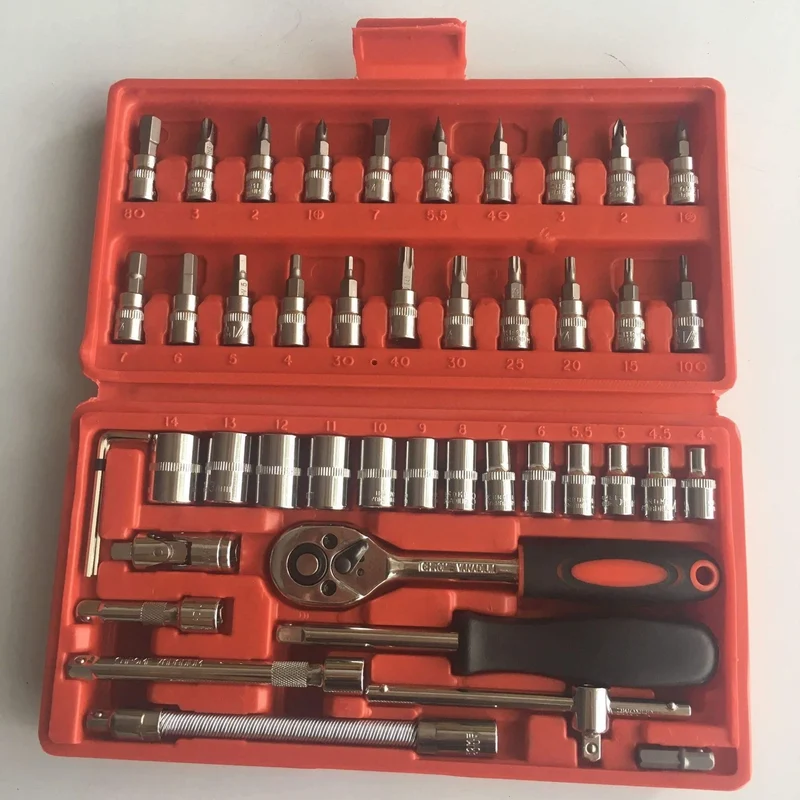 46 teile/satz Carbon Stahl Kombination Werkzeug Set Schraubenschlüssel Steckschlüssel Schraubendreher Haushalt Motorrad Auto Reparatur Werkzeug