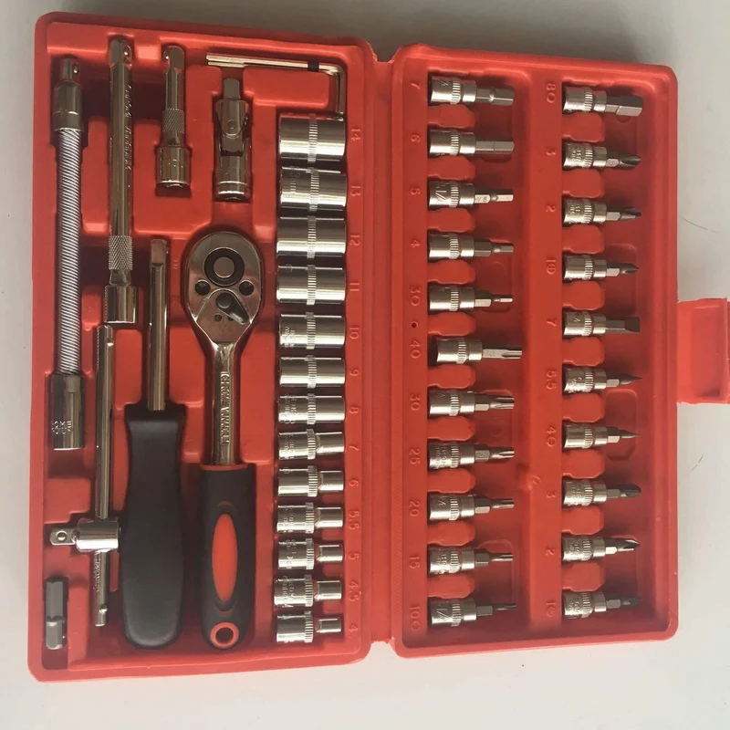 46 teile/satz Carbon Stahl Kombination Werkzeug Set Schraubenschlüssel Steckschlüssel Schraubendreher Haushalt Motorrad Auto Reparatur Werkzeug