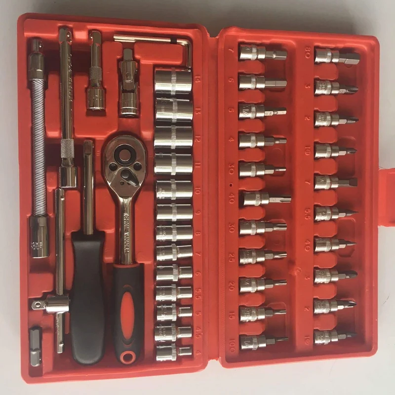 46 teile/satz Carbon Stahl Kombination Werkzeug Set Schraubenschlüssel Steckschlüssel Schraubendreher Haushalt Motorrad Auto Reparatur Werkzeug