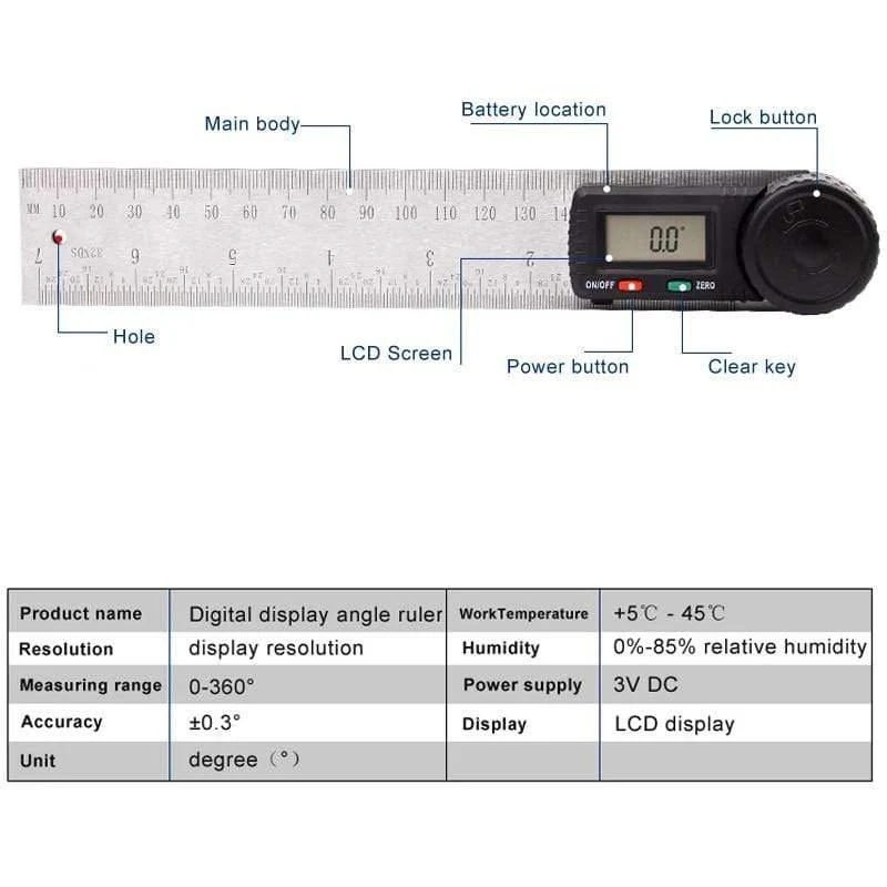 Winkelmesser Digitaler Winkelsucher Lineal Messgerät 360 Grad Winkelmesser Stahl Neigungsmesser Goniometer Elektronische Winkelsperre