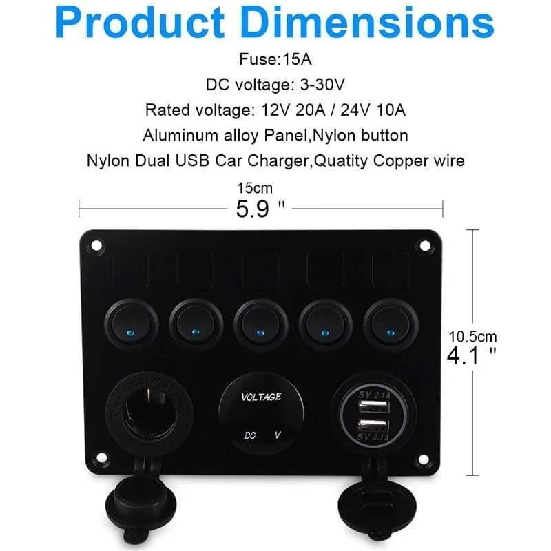 LED Marine Boot Schalttafel 12v 24v 6 Gang Wasserdicht Ein-Aus Kippschalter USB Ladebuchse Voltmeter 12v Steckdose