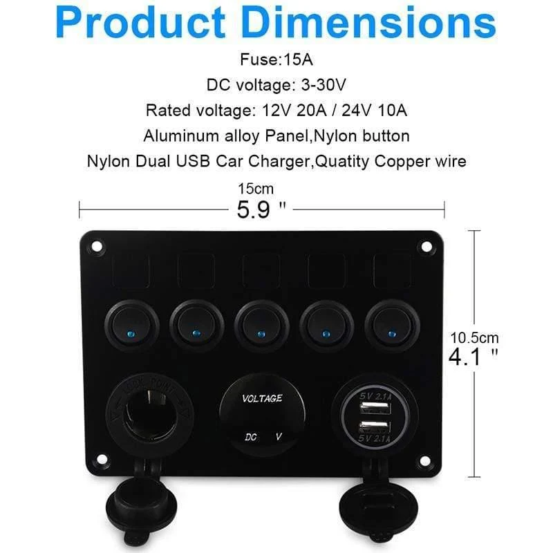 LED Marine Boot Schalttafel 12v 24v 6 Gang Wasserdicht Ein-Aus Kippschalter USB Ladebuchse Voltmeter 12v Steckdose