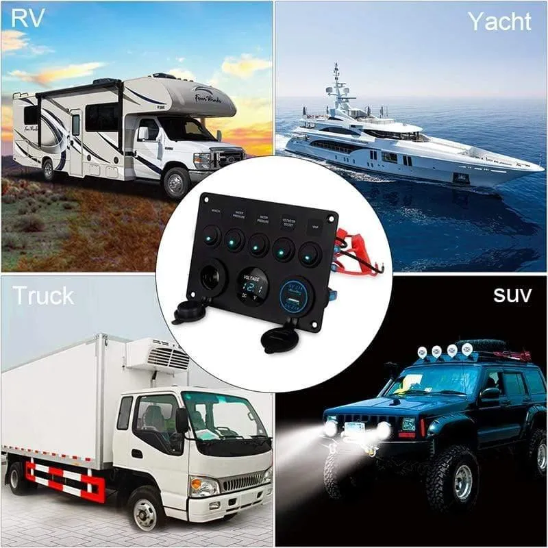 LED Marine Boot Schalttafel 12v 24v 6 Gang Wasserdicht Ein-Aus Kippschalter USB Ladebuchse Voltmeter 12v Steckdose