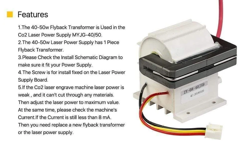 40-50W Flyback-Hochspannungstransformator Modell A für CO2-Laser-Netzteil MYJG-40 50