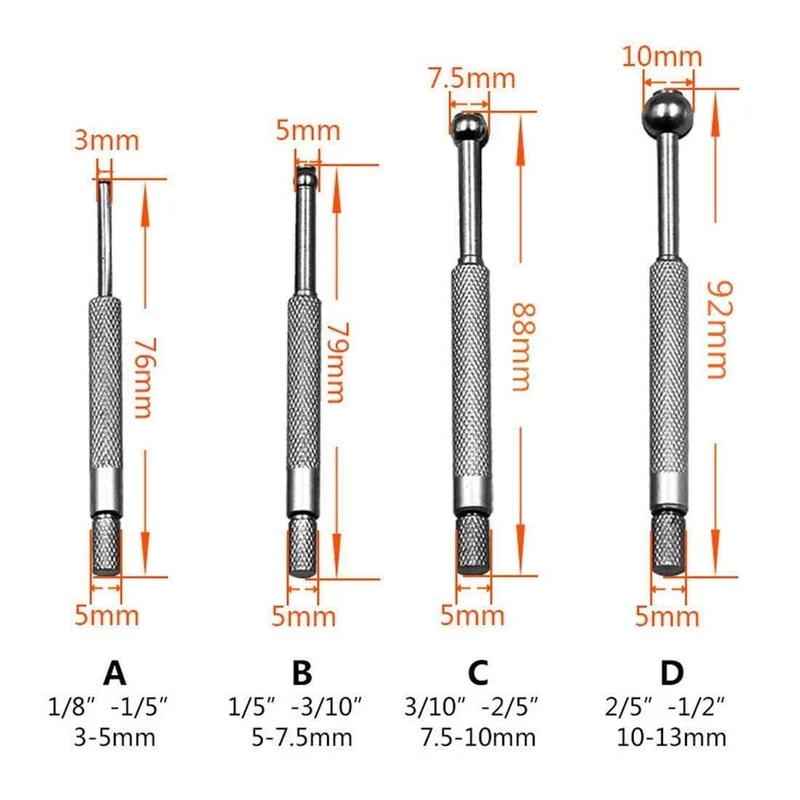 3-14mm kleines loch bohrung gauge 4 stücke kugel typ teleskop messen gauge 1/8 "bis 1/2" messwerkzeuge einstellbar