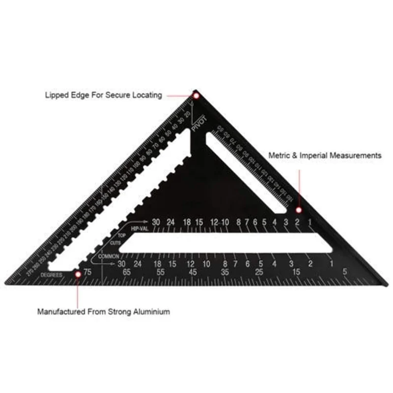 Dreieck Lineal 7/12 Zoll Quadrat Dreieck Winkelmesser Messwerkzeug Holzbearbeitung Messgeräte Winkelmesser Trammel Aluminiumlegierung