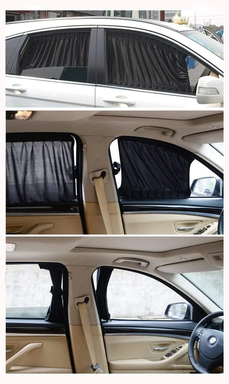 Schrumpfbarer Sonnenschutzvorhang aus Aluminium für Auto-Seitenfenster, Sonnenschutz für SUV, MPV, LKW – Schwarz (2 Stück)