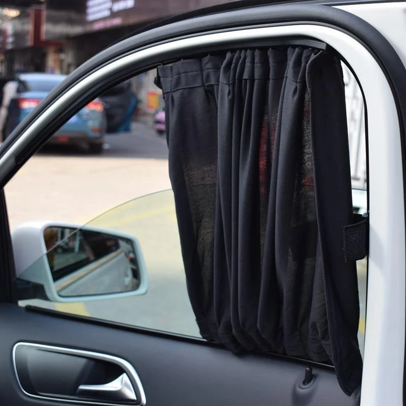 Schrumpfbarer Sonnenschutzvorhang aus Aluminium für Auto-Seitenfenster, Sonnenschutz für SUV, MPV, LKW – Schwarz (2 Stück)