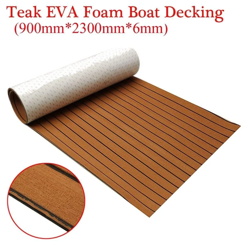 900x2300x6mm selbstklebendes EVA-Schaum-Teakholz-Braun mit schwarzer Linie Faux-Teakholz-Bootsdeck-Blatt