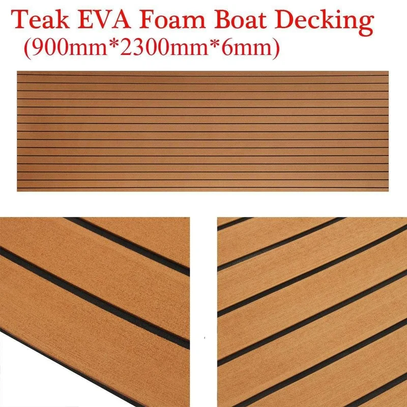 900x2300x6mm selbstklebendes EVA-Schaum-Teakholz-Braun mit schwarzer Linie Faux-Teakholz-Bootsdeck-Blatt