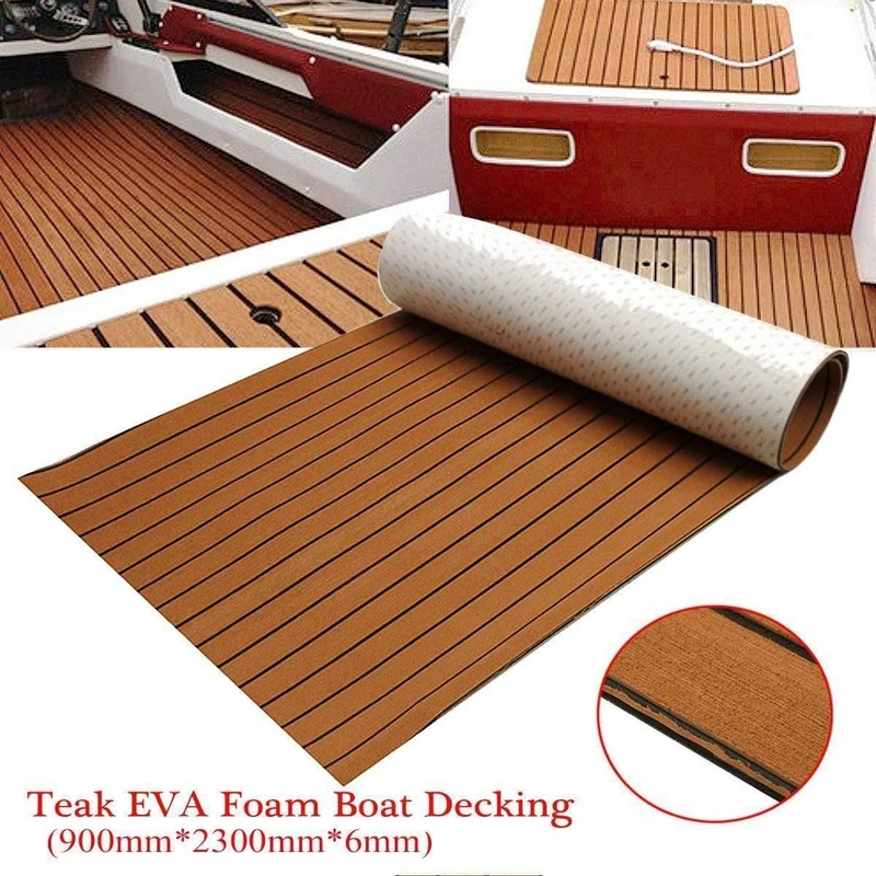 900x2300x6mm selbstklebendes EVA-Schaum-Teakholz-Braun mit schwarzer Linie Faux-Teakholz-Bootsdeck-Blatt