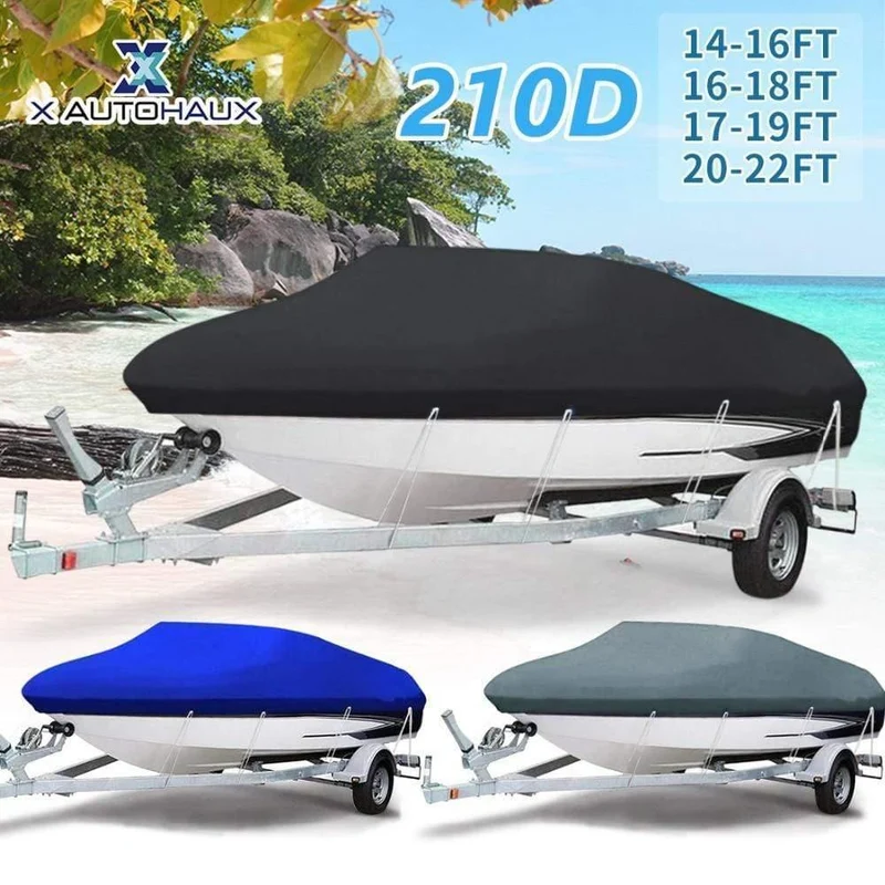 210D 540 / 570 / 700 x 280 / 300CM Wasserdichte Bootsabdeckung für Angler Ski Bass Speedboat V-Form Schwarze Bootsabdeckung