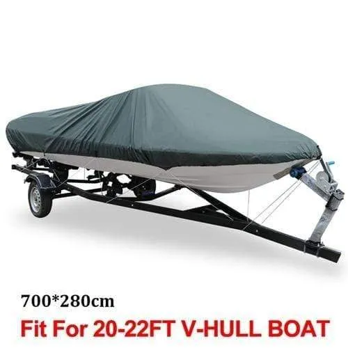 210D 540 / 570 / 700 x 280 / 300CM Wasserdichte Bootsabdeckung für Angler Ski Bass Speedboat V-Form Schwarze Bootsabdeckung
