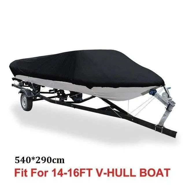 210D 540 / 570 / 700 x 280 / 300CM Wasserdichte Bootsabdeckung für Angler Ski Bass Speedboat V-Form Schwarze Bootsabdeckung