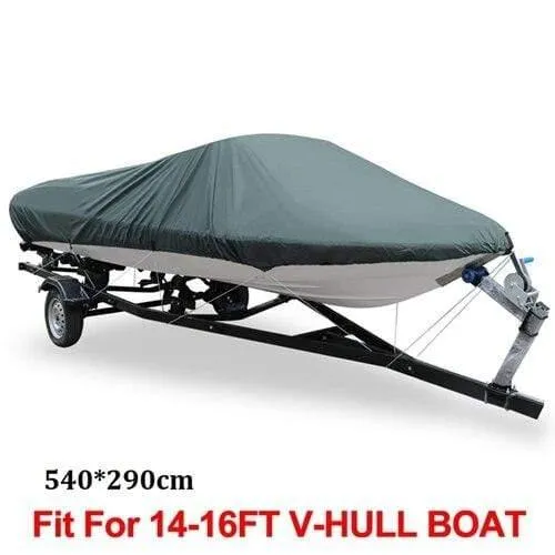 210D 540 / 570 / 700 x 280 / 300CM Wasserdichte Bootsabdeckung für Angler Ski Bass Speedboat V-Form Schwarze Bootsabdeckung